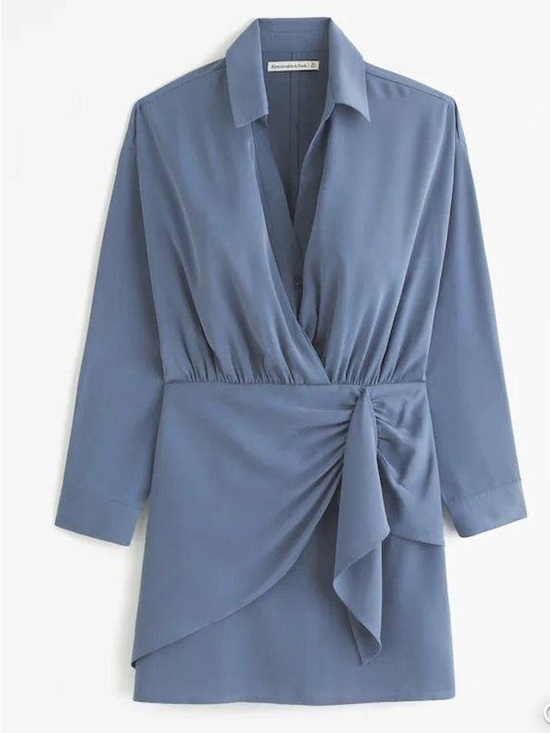Abercrombie & Fitch Dresses & Skirts - Abercrombie & Fitch Long Sleeve Faux Wrap Draped Slate Blue Dress XLP Petite